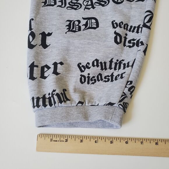 Beautiful Disaster Identity Sweatpants Heather Gray Logo Graphic Fleece Lined - Picture 12 of 16